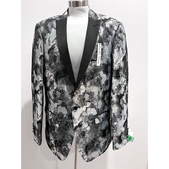 Paisley & Gray Blazer Men Size 42R Slim Fit Floral Shimmer Silver Preppy Elegant - Picture 4 of 15